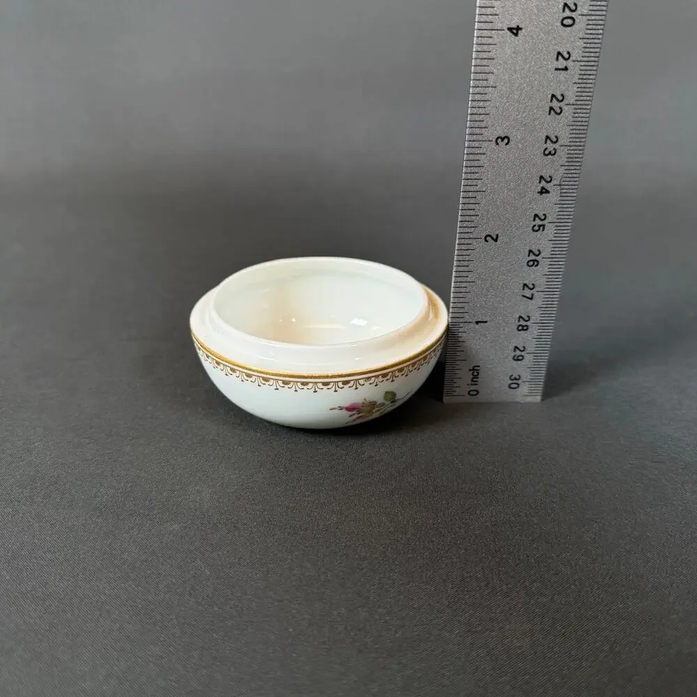 Meissen Antique Porcelain Trinket Box without Lid White Gold Pink Rose Floral 3'